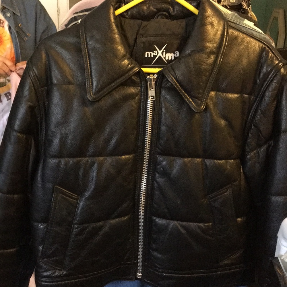 Leather puff coat